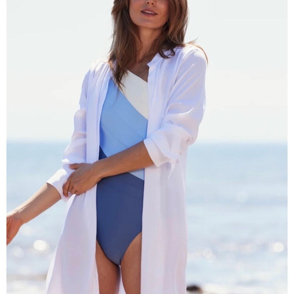 Summersalt The Silky Luxe Short Effortless Shirtdress Swim Cover-Up White Medium